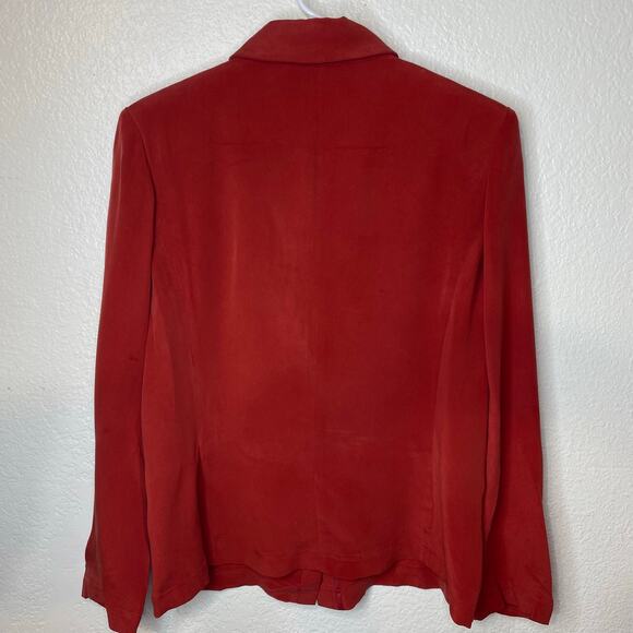 Travis Ayer's Vintage Red 100% Silk Button Down Blouse Size 8 - Picture 6 of 9
